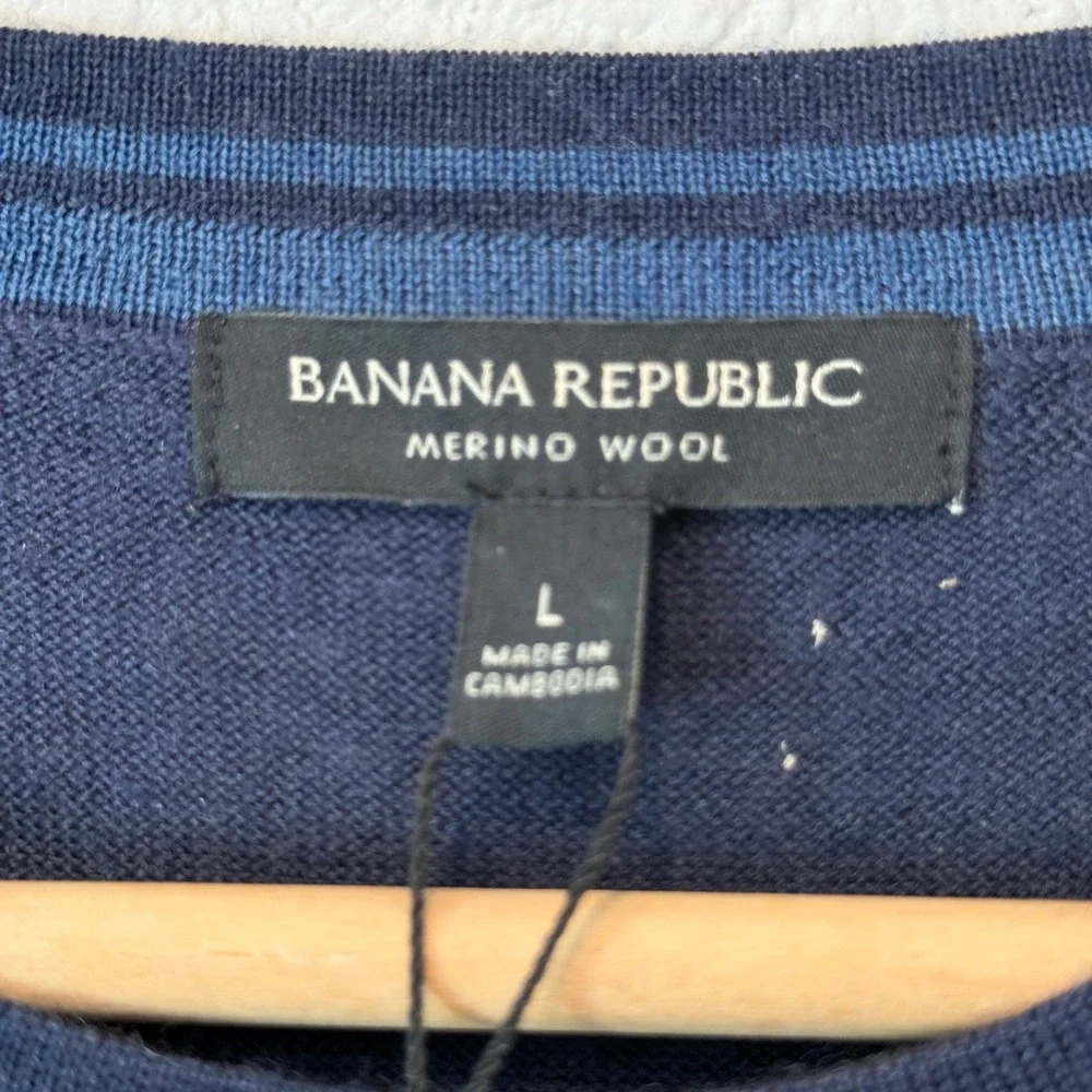 Banana Republic Mens Merino Wool Crewneck Sweater Navy Blue Large NWT Pinhole